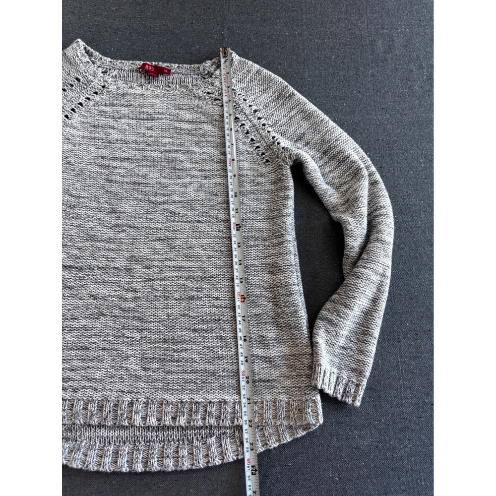 EDC by Esprit Womens XS Marled Grey Pointelle Raglan Knit Sweater High Low Hem - Picture 5 of 8